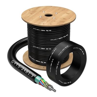 Black G72B1.3 G652D 36B1.3 PE Outdoor Armored Fiber Optic Cable For Overhead Pipeline